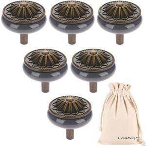 6PCS bronzen keramische ladeknoppen - handgemaakte keukenkast en lade trekt handvat (Color : Gray, Size : As shown)