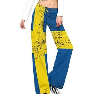 Grunge Vlag van Zweden Yoga Broek Voor Vrouwen Casual Broek Lounge Broek Trainingspak met Trekkoord 2XL