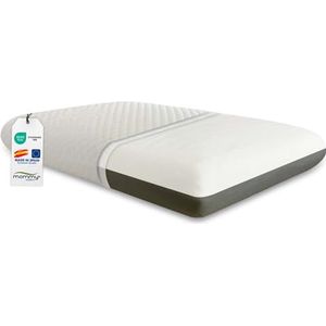 MOMMY CONFORT Kussen van traagschuim, 60 x 40 cm, premium – dubbele stevigheid: zachte witte zijde en grijze zijde met gemiddelde dichtheid – overtrek van bamboe wasbaar + binnenbekleding – gemaakt in