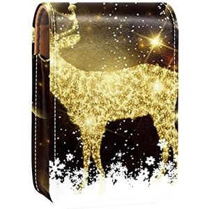 Lipgloss Houder Lipstick Case Draagbare Mini Lipstick Opbergdoos Reizen Lipstick Organizer Case met Spiegel voor Vrouwen Kerst Achtergrond met Glittery Herten Elanden, Meerkleurig, 9.5x2x7 cm/3.7x0.8x2.7 in