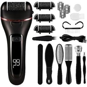 Elektrische eeltverwijderaar, eeltverwijderaar, elektrisch, USB-oplaadbaar, eeltschaaf met 3 reserverollen en 2 snelheden, dode huidverwijderaar voor voeten