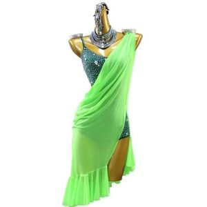 MLYYX Professioneel Latijns Salsa Dans Wedstrijd Kostuum Tule Cha Cha Rumba Prestatie Jurk Backless Turnpakje, Groen, L