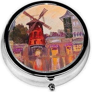Parijs Natuur Landschap Gedrukt Pil Doos 3 Component Mini Kleine Pil Case Leuke Pil Organizer Draagbare Ronde Pil Container Houder om Vitaminen Medicatie vast te houden