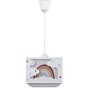 Paco Home Kinderkamer Plafondlamp Hanglamp Lampenkap Stof Regenboog Ster Leeuw Dino Maan E27 Met Textielkabel, Soort lamp:Hanglamp - Type 6, Kleur:Beige