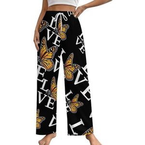 Love Monarch Butterfly Loungebroek voor dames, pyjamabroek, print, pyjamabroek, pyjamabroek, pyjamabroek, pyjamabroek, nachtkleding met trekkoord, M