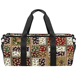 Handgetekende anjer bloem reizen duffle tas sport bagage met rugzak draagtas gymtas voor mannen en vrouwen, Paisley Vogel, 45 x 23 x 23 cm / 17.7 x 9 x 9 inch