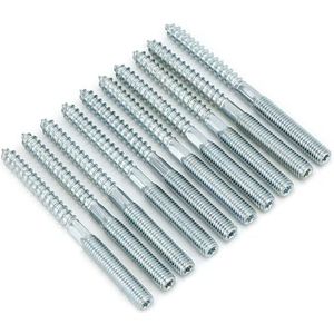 QWORK® Pak van 10 stokschroeven M8 x 100 mm dubbele draad koolstofstaal verzinkt, accessoires voor meubelmontage