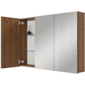 Planetmöbel ARIA Spiegelkast voor badkamer, 100 cm breed, hangend met spiegel, goudkleurig eiken, zonder lamp en stopcontact, spiegelkast gastentoilet, 100 x 70 x 16 cm