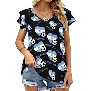 Love Argentina Voetbal Dames Casual Tuniek Tops Ruches Korte Mouw T-shirts V-hals Blouse Tee