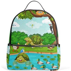 Mijn dagelijkse schildpad eend boom rivier Cartoon Rugzak voor jongens meisjes school boekentas