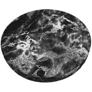 Hoes voor ronde kruk, hoes voor barstoel, antislip zitkussen voor thuisbar, 30,5 cm, zwart / zilver grafiet grijs marmeren steen
