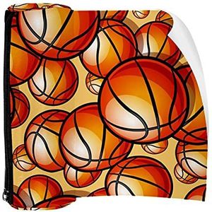 Potlood Case Pen Tas Houder met Rits Coin Organizer Tassen Make-up Cosmetische Pouch voor Vrouwen Tiener Meisjes Jongens Kinderen, Sport Basketbal Patroon Oranje
