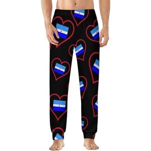 I Love Makatea Red Heart pyjamabroek voor heren, zachte loungebroek, lichtgewicht slaapbroek