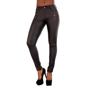 Dames Kunstleer Jeans - Dames Kunstleer Broek - Hoge Taille slim fit sexy look coated broeken (36, Zwart 1)