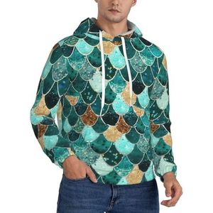 ATTOUD Zeemeermin vis schaal print print heren hooded sweatshirt, lange mouw casual pullover hoodie, lichtgewicht hoodie voor mannen, Zwart, XL