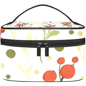 Make-up Organizer Bag, Reizen Make-up Tas Organizer Case Draagbare Cosmetische Tas voor Vrouwen en Meisjes Toiletartikelen Rode Bessen Groene Bladeren Patroon, Meerkleurig, 22.5x15x13.8cm/8.9x5.9x5.4in