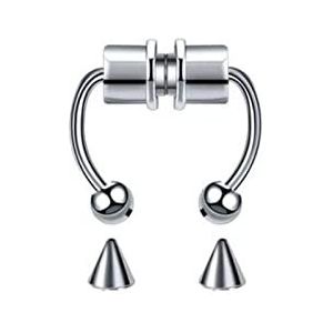 Neuspiercing Fake Piercing Neus Ring Septum Ringen for Dames Rvs Magneet Septum Ringen Goth Punk Body Hip Hop Body Sieraden Geschenken Helixpiercing (Size : Silver)