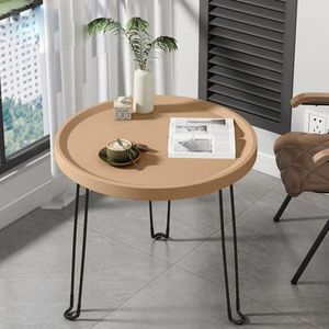 Ronde Kunststof Bijzettafel, Bijzettafel Met Metalen Poten, Opvouwbare Ronde Tafels, Bijzettafel Voor Slaapkamer, Kantoor, Buiten, Terras, Camping,Khaki