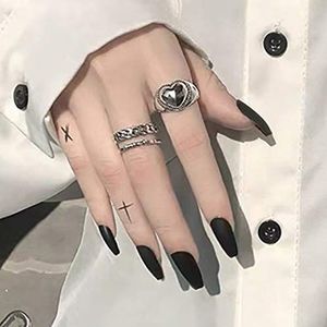 Halloween False Nails Black Press on Nails Matte Stick on Nails Artificial Fake Nails 24Pcs for Women and Girls (Color : Black, Size : 24 Count (Pack of 1))