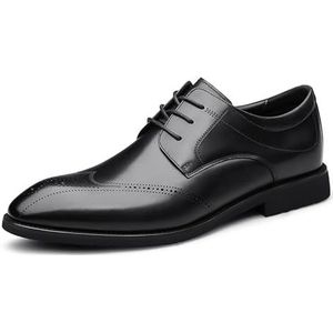 Formele Oxford-schoenen for heren met veters, ronde neus, vleugeltip, lederen derbyschoenen, rubberen zool, antislip, lage bovenkant, antislip, klassiek (Color : Black, Size : 41 EU)