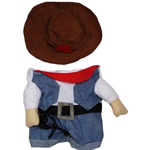 Petitebelle Puppy kleding hond jurk cowboy top hoed kostuum, Medium, White, Blue, Brown