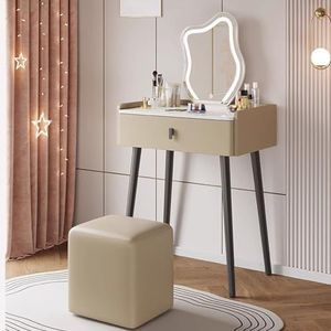 Make-up Bureau, Voor Slaapkamer Dressoir Met Laden Driekleur HD Spiegel En Silent Demping Kussen Rail(Beige)