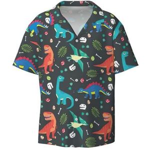 OdDdot Cartoon Dinosaurus Print Mannen Button Down Shirt Korte Mouw Casual Shirt voor Mannen Zomer Business Casual Jurk Shirt, Zwart, XXL