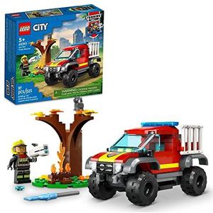 LEGO City 4x4 Reddingswagen voor brandweerwagens 60393, speelgoed voor 5 plus jaar oude jongens en meisjes, set met waterelementwerper, brandweerman minifiguur en kattenfiguur