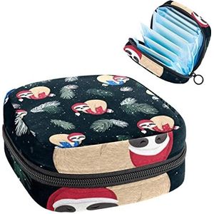 Periode Pouch Draagbare Tampon Opbergtas,Tampon Houder voor Portemonnee Vrouwelijke Product Organizer,Winter Leuke Dier Luiaard Patroon, Meerkleurig, 4.7x6.6x6.6 in/12x17x17 cm