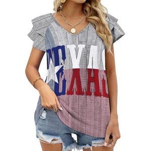 Texas vlag op houten plank grafische blouse top voor vrouwen V-hals tuniek top korte mouw volant T-shirt grappig