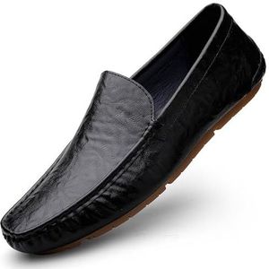 Loafers for heren, ronde neus, loafers van PU-leer, flexibele, comfortabele platte hak, feest-gala-instapper(Color:Black,Size:37 EU)
