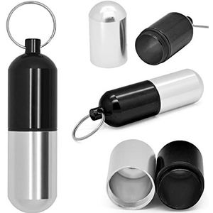 Grenhanven Bankbiljet Capsule, Mini Pillendoos, Waterdichte Tablet Bewaardoos, Persoonlijke Pillen Organizer, Aluminium Sleutelhanger, Geldverstopplek, 8 cm, Zilver-Zwart