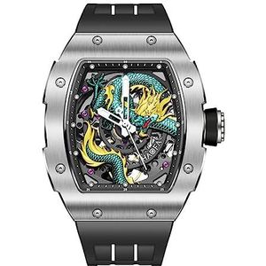 Haofa Skeleton mechanisch horloge voor heren, 3D-gesneden draken-saffier-waterdicht oplichtend automatisch horloge, 80H versnellingsreserve luxe herenhorloge 1968A, groen