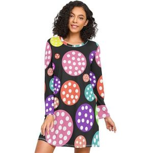 LI ZHI XIN Nachthemd voor dames, lange mouwen, nachthemd, nachthemden, slaapkleding, ronde hals, losse grote maten, nachtkleding, XXXL, kleurrijk stippenpatroon, Meerkleurig, S