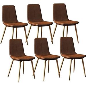 GEIRONV Moderne keukenstoelen set van 6, for woonkamer slaapkamer kantoor lounge eetkamerstoelen met metalen poten PU lederen rugleuningen zitting Eetstoelen (Color : Brown, Size : 43x40x86cm)