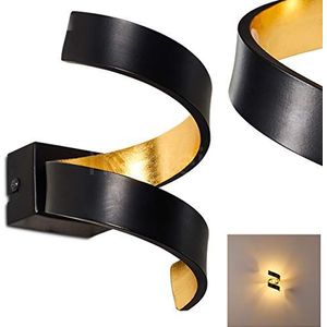 LED wandlamp Rezat, spiraalvormige metalen wandlamp in zwart/goud, wandspot w. 6 watt, 360 lumen, 3000 K, wandlamp voor binnen met up & down effect