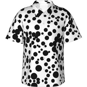 XTYGETY Zwart-wit Hawaiiaans overhemd met korte mouwen en grote stippenprint voor heren, tropische vakantieshirt, Zwart, S