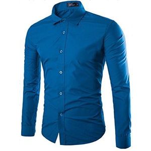 Leoclotho Herenhemd, wit, lange mouwen, slim fit, klassieke kraag. - blauw - Medium
