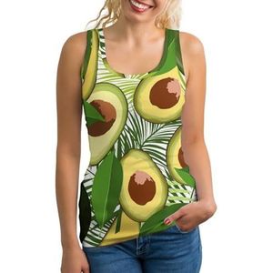 Avocado Tropical Palm Tree Tanktop voor dames, mouwloos T-shirt, pullover, vest, atletisch, basic shirts, zomer, bedrukt