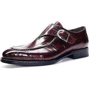 Men's Leather Slip On Strap Oxford Dress Shoes Casual Round Toe Low Block Heel Loafer Shoes Formal Business Working (Color : Brown, Size : EU 39)