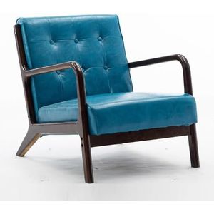 Mid -eeuws moderne accentstoel voor woonkamer, gestoffeerde faux lederen fauteuil comfortabele retro slaapkamer zijstoel met massief houten frame E