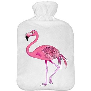 Warmwaterkruik met pullover overtrek 2 liter bedfles met mooie fleece print overtrek rubberen warmwaterkruik met deksel flamingo roze [092]