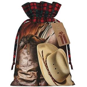 rooster trekkoord zakken, kerst inpakzakken Xmas behandelt tassen kerstfeest gunst zak-cowboy zwarte hoed westerse laarzen