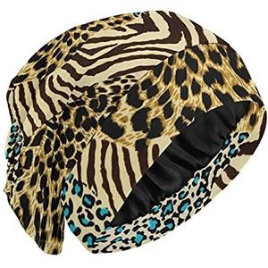 PUXUQU Slaapmuts Zebra luipaardprint bonnet slaapmuts nachtmuts hoofddeksel nacht hoofddeksel slapen haar slaap hoed haaruitval cap voor dames meisjes vrouwen