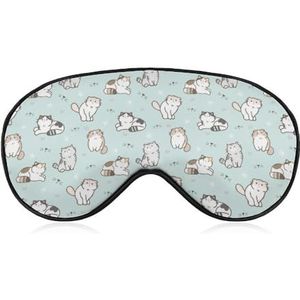 Cartoon kat pastelgroene achtergrond slaapmasker met verstelbare riem, comfortabel zacht oogmasker slaaphulp, lichtblokkerende oogmaskers