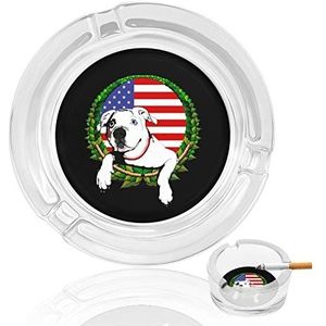 Amerikaanse Bulldog Amerikaanse Vlag Glas Asbak Indoor Outdoor Wasbare Eenvoudige Ronde Asbakken Gift Voor Mannen