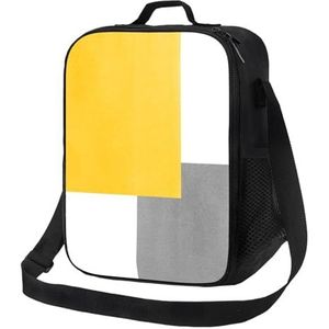 EgoMed Lunchtas, duurzame geïsoleerde lunchbox herbruikbare draagtas koeltas voor werk schoolgeel grijs wit geometrisch blok