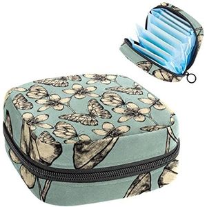 Periode Pouch, Draagbare Tampon Opbergtas voor Maandverband, Vlinder Groen, Meerkleurig, 4.7x6.6x6.6 in/12x17x17 cm
