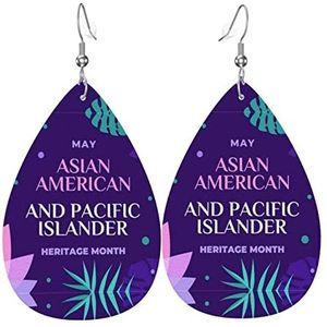 Oorbellen Aziatische Amerikaanse En Pacific Islander Erfgoed Maand Dangle Earring Mode Teardrop Lederen Oorbellen Klassieke Faux Lederen Oorbellen Voor Gift Bruids Vrouwen, 3.8cm, Leer, Geen edelsteen