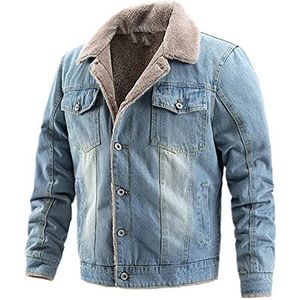 Plus fluwelen dikke denim jas mannen casual revers katoenen jeans jas mannen bontkraag warme winter heren jassen en jassen (Color : Light Blue, Size : XL)
